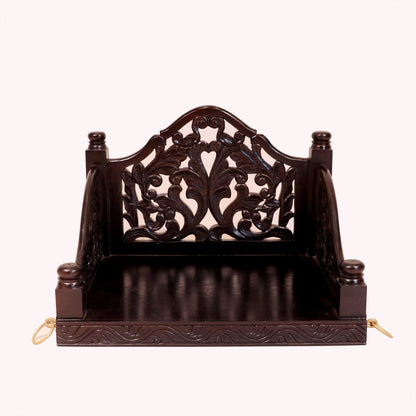Carved single seater wooden jhula front view