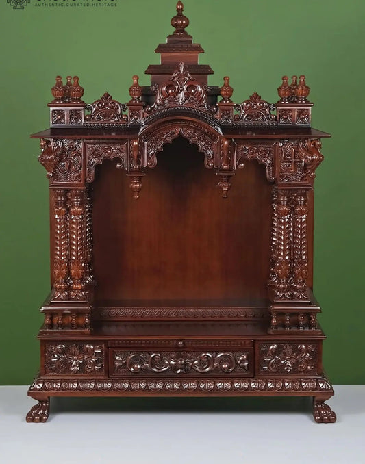 44" Wood Carved Designer Puja Temple