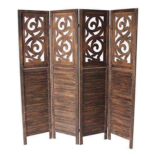 Wood Room Divider Partitions for Living Room 4 Panels - Style Room Separators Screen Panel for Kitchen Wooden Partition Room Divider