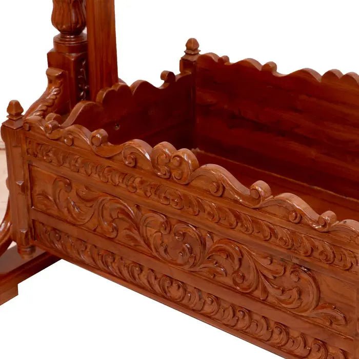 Spacious wooden baby cradle with 36 x 24 x 14 inch cradle area