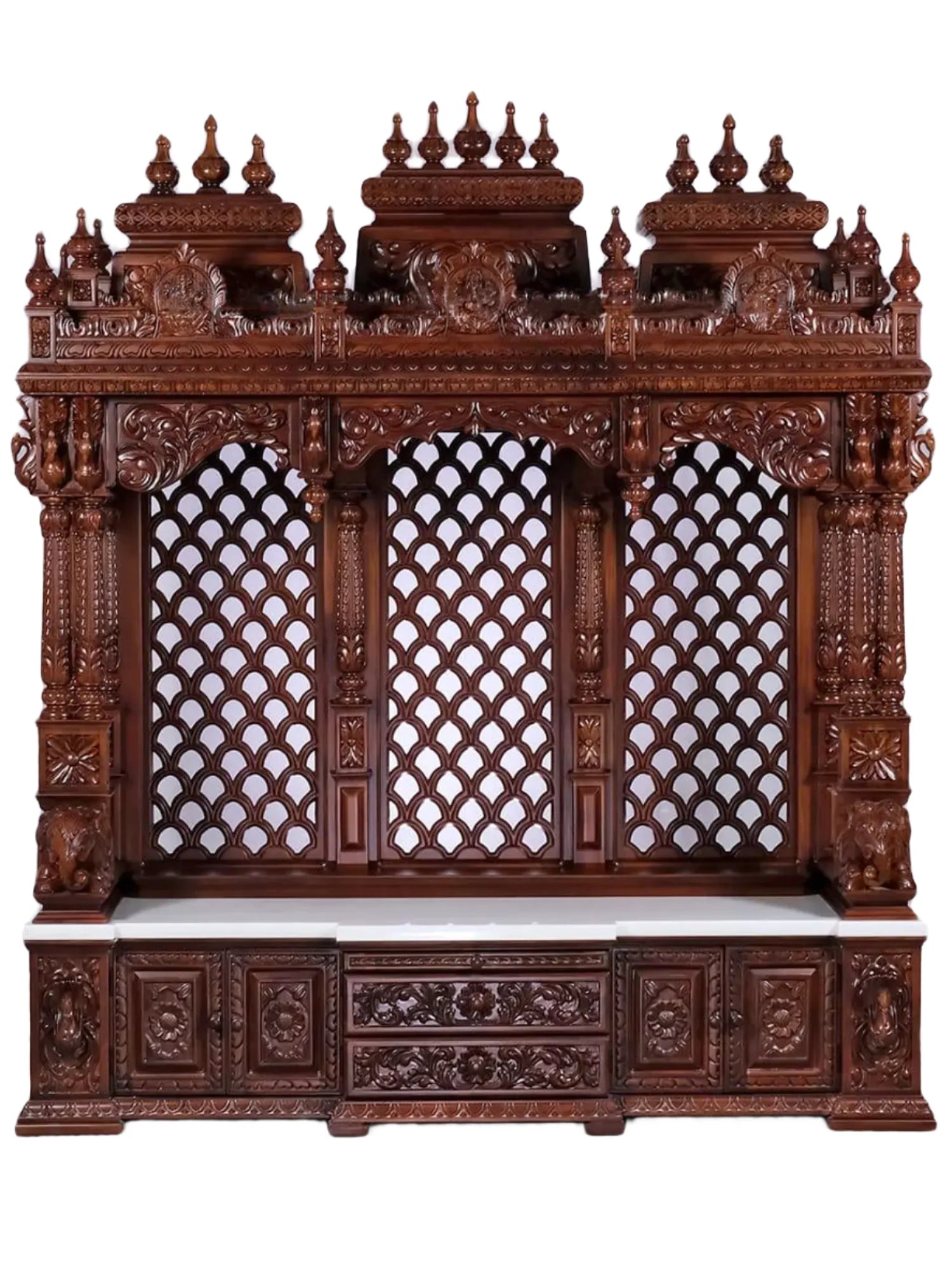 Extra large wooden and marble temple for home with multiple drawers
