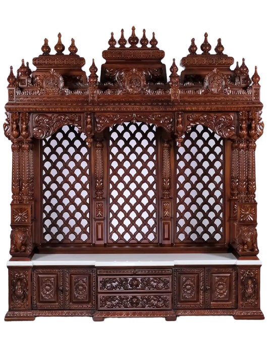 Extra large wooden and marble temple for home with multiple drawers