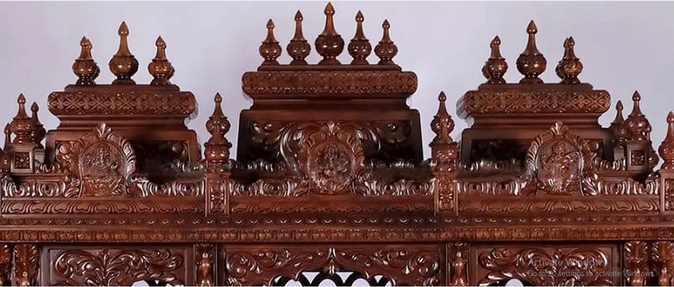 Luxury wooden and marble pooja mandir with spacious altar
