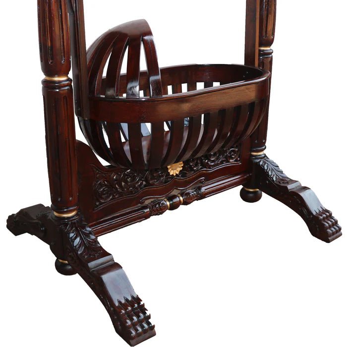 Extra tall teak wood baby cradle with traditional wooden design
