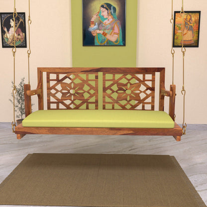 Fusion flower carved back handmade wooden swing
