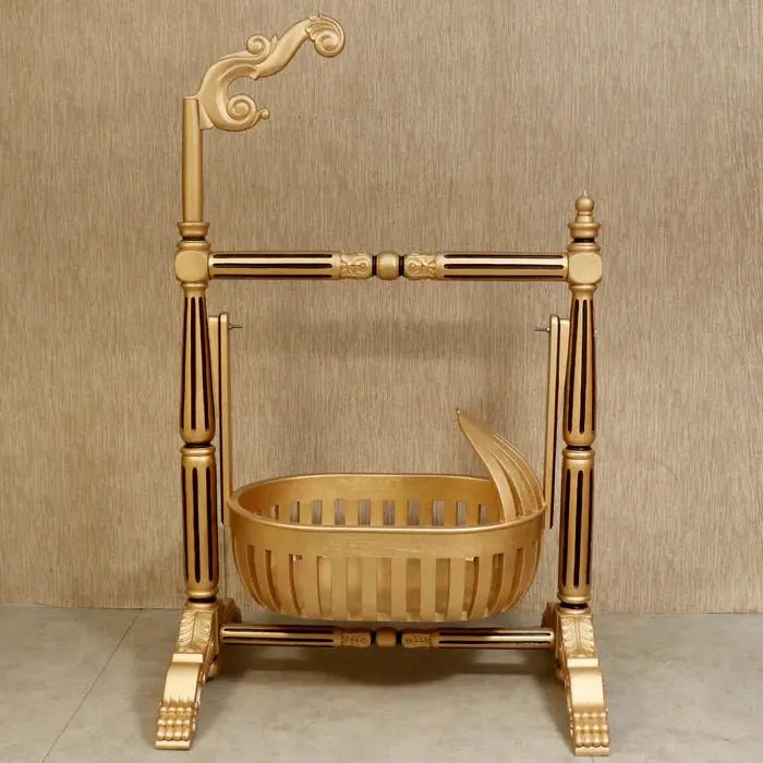 Golden Finshed Dawn Teak Wooden Handmade Cradle Mandir Bazaar