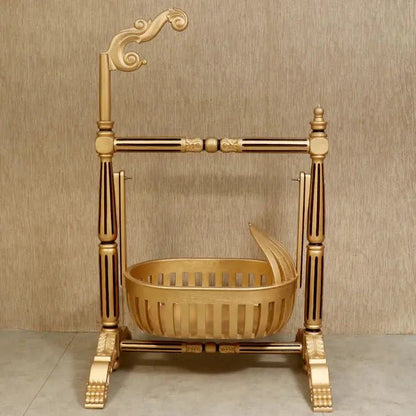 Golden Finshed Dawn Teak Wooden Handmade Cradle Mandir Bazaar