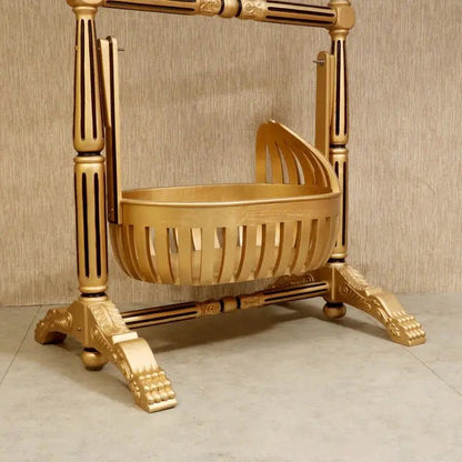 Golden Finshed Dawn Teak Wooden Handmade Cradle Mandir Bazaar