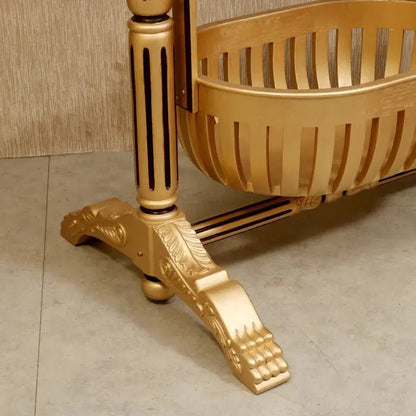 Golden Finshed Dawn Teak Wooden Handmade Cradle Mandir Bazaar