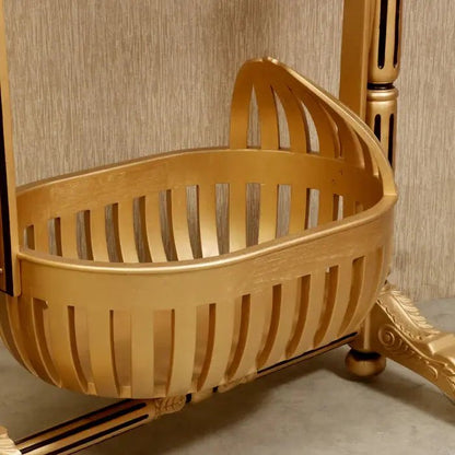 Golden Finshed Dawn Teak Wooden Handmade Cradle Mandir Bazaar