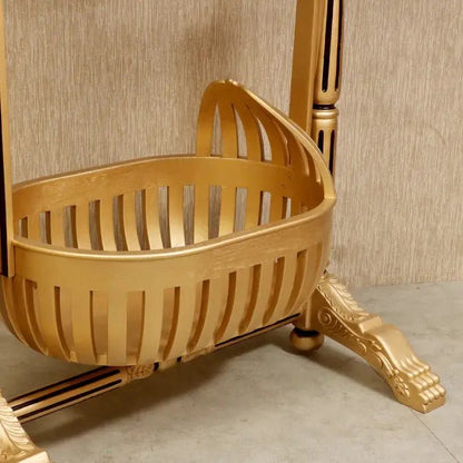 Golden Finshed Dawn Teak Wooden Handmade Cradle Mandir Bazaar