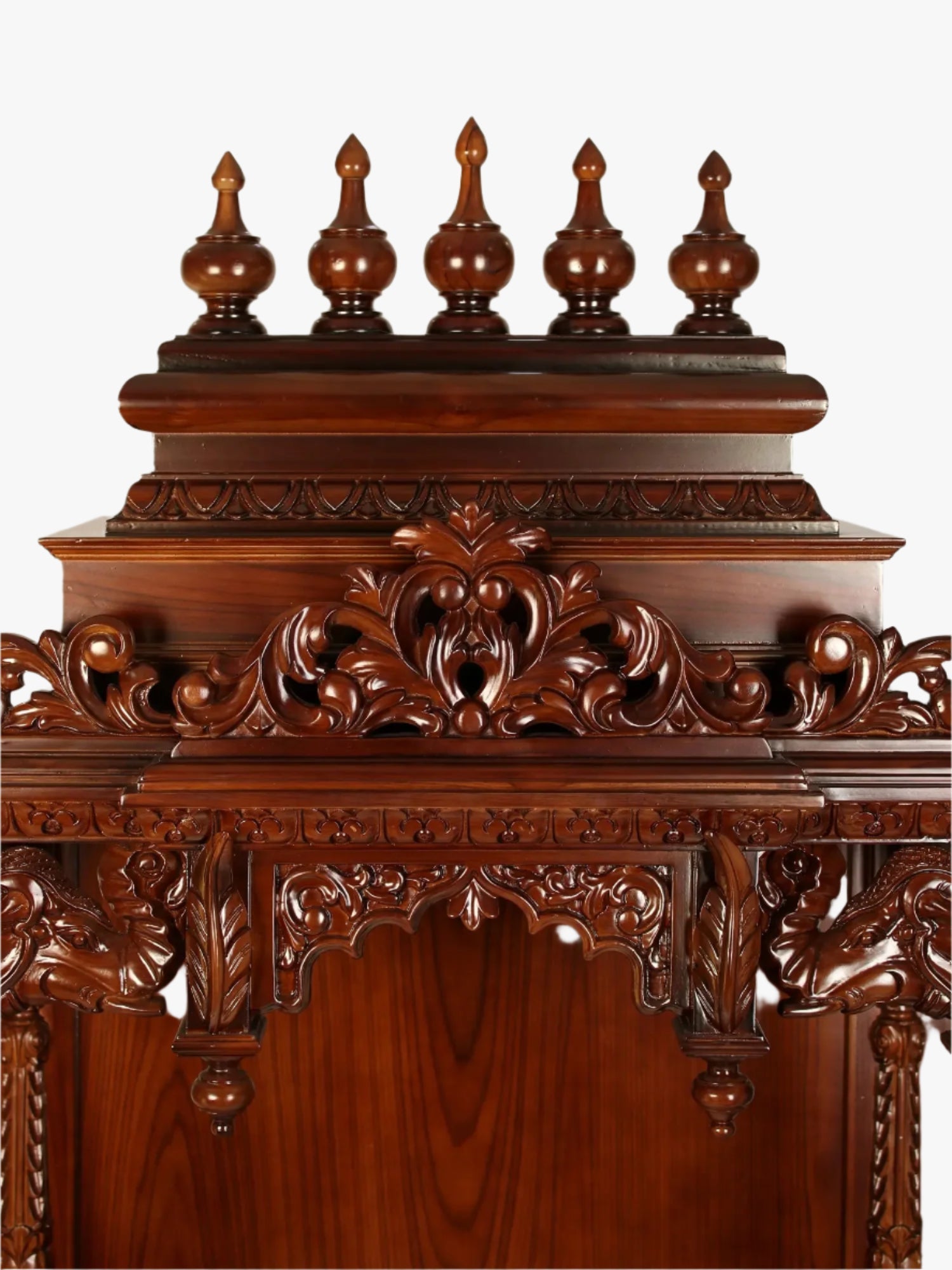 Hand carved teak wood temple with elegant marble base