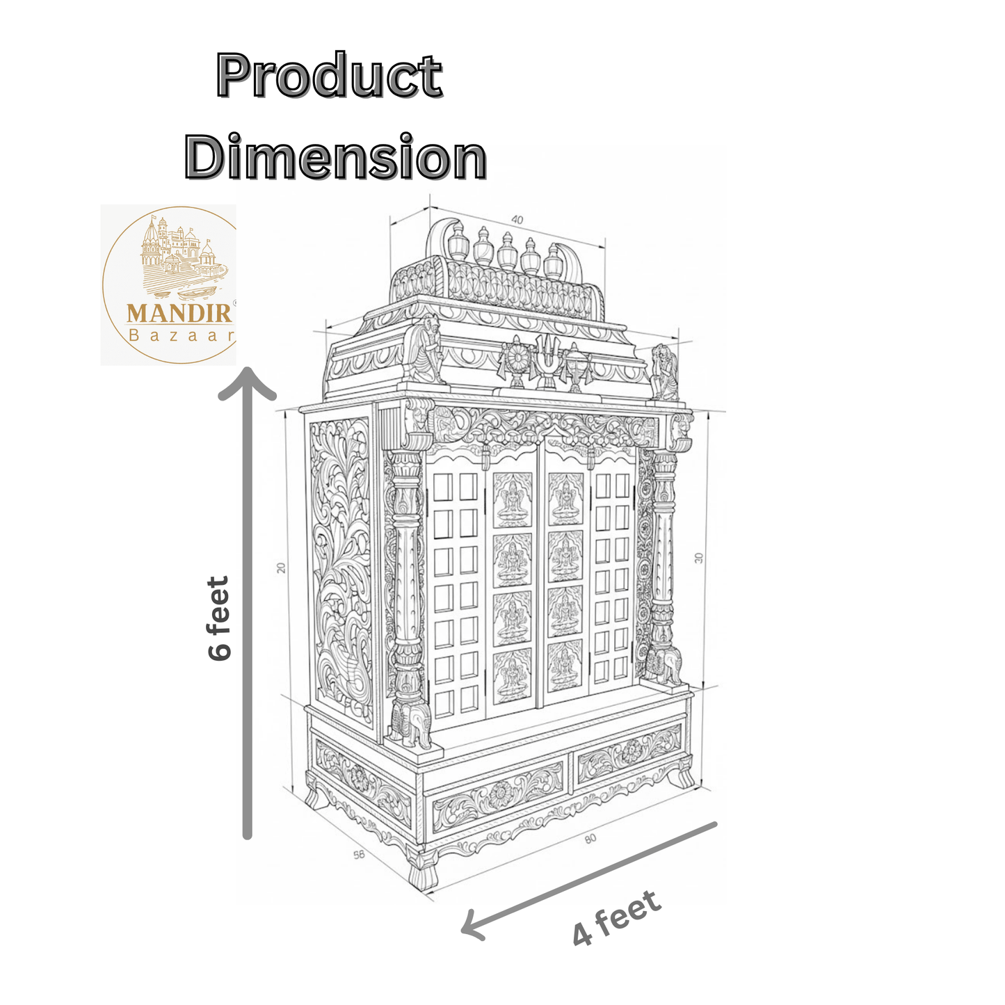 Hand carved wooden pooja mandir doors featuring multiple detailed devotional deity panels