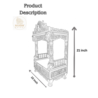 Wooden pooja mandir dimensions showing 21 inch height and 15 inch depth