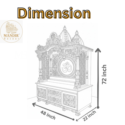 Hand carved wooden pooja mandir with detailed floral and ornamental carvings
