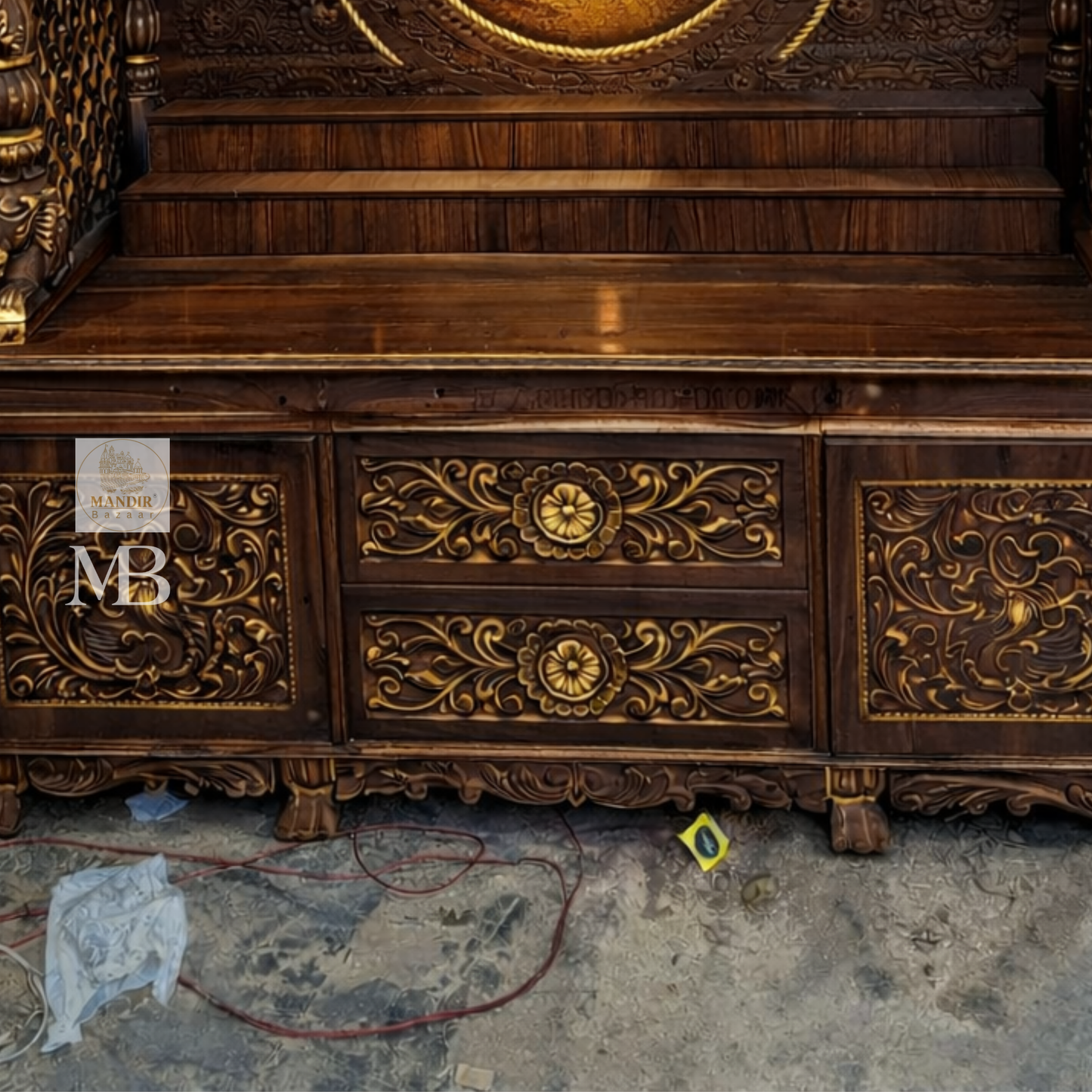 Carved wooden Hindu temple with traditional shikhar and ornamental details