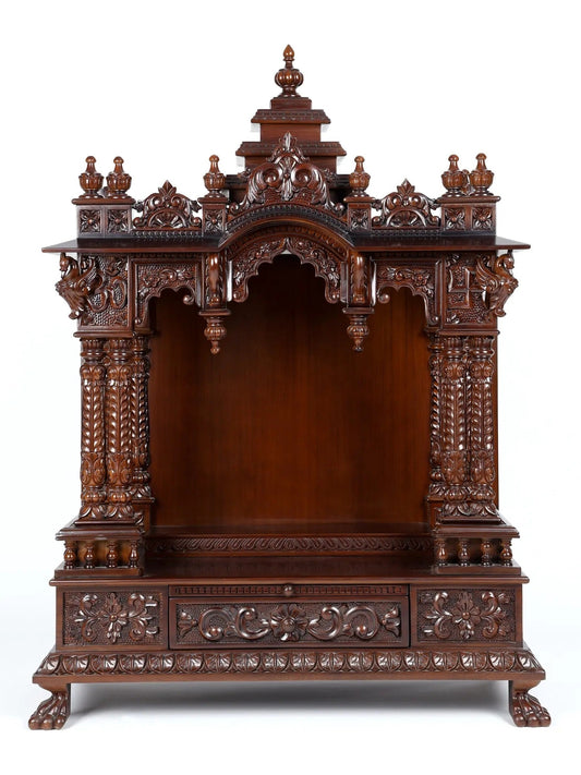Hand carved wooden temple for home with traditional designer pooja mandir