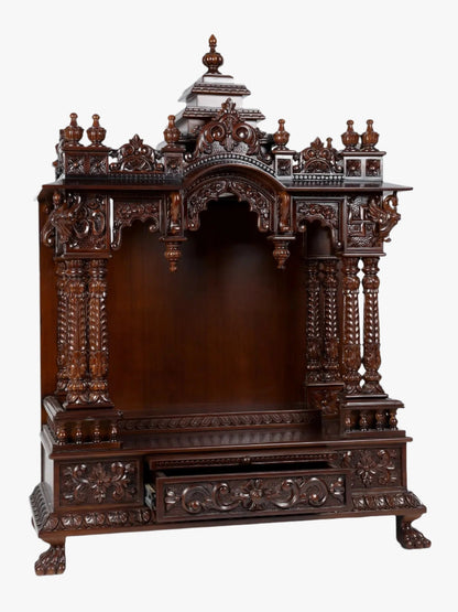 Traditional carved wooden mandir for home pooja room