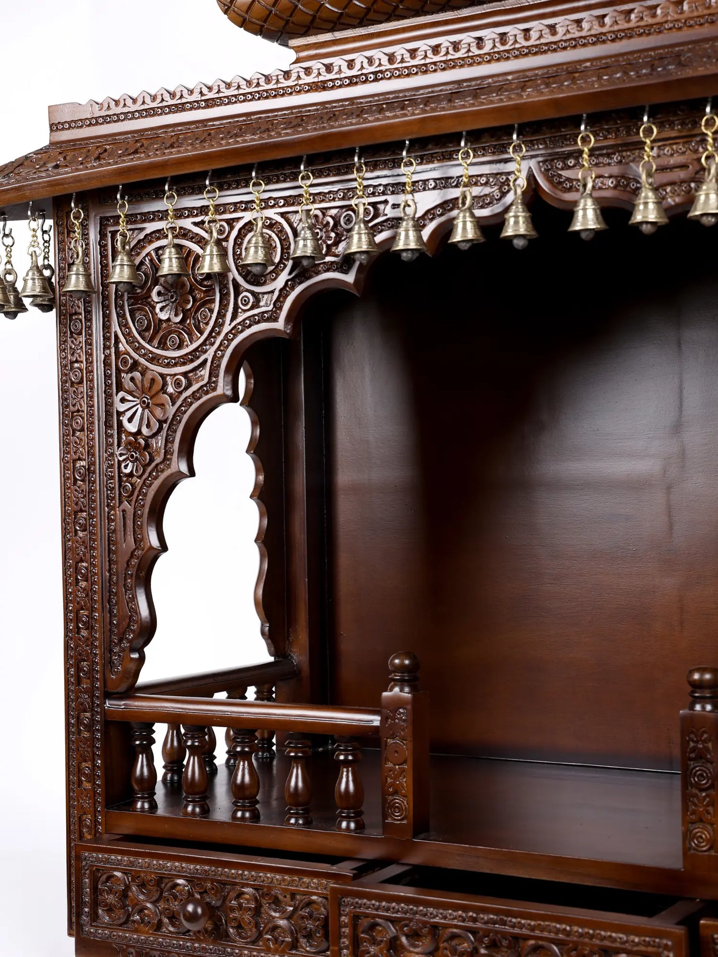 Traditional wooden pooja mandir with Indian design
