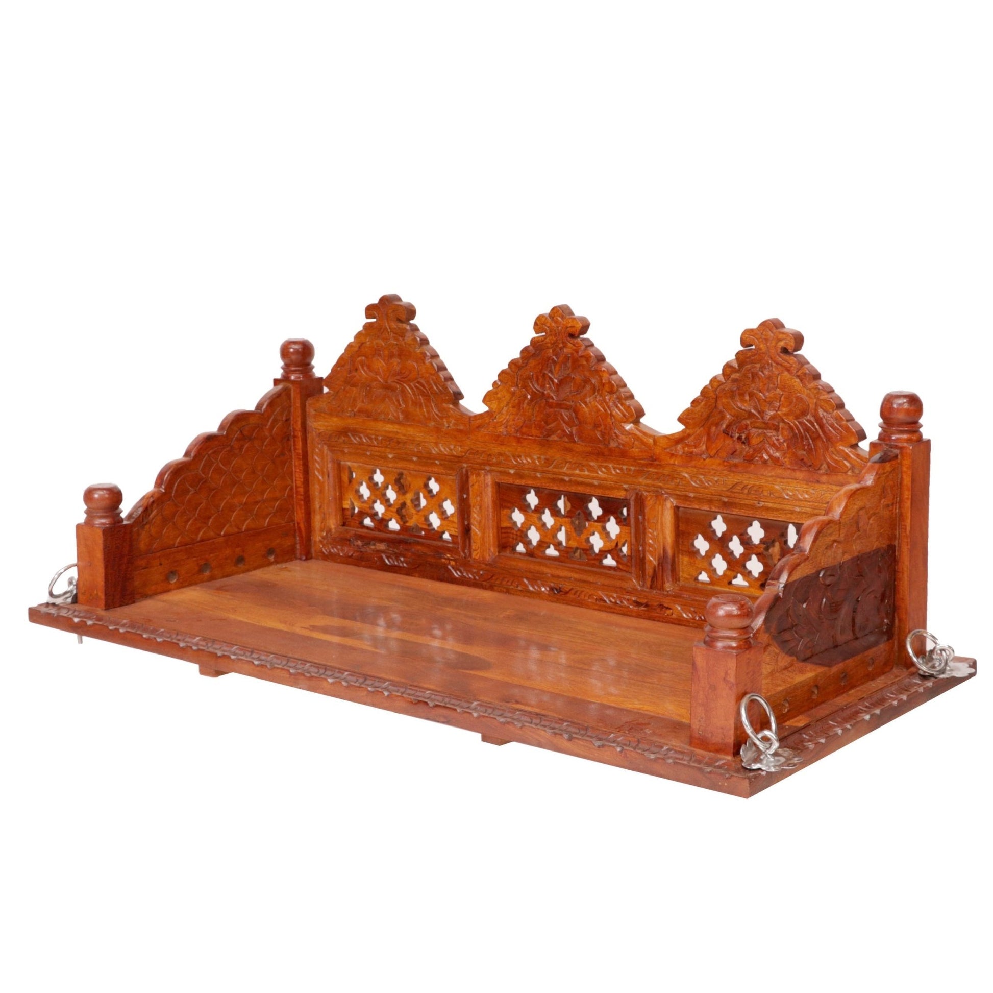 Handcrafted wooden swing chair with traditional Indian jhula design