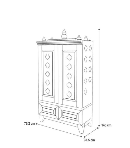 Wooden mandir with decorative flower cut-out shutters