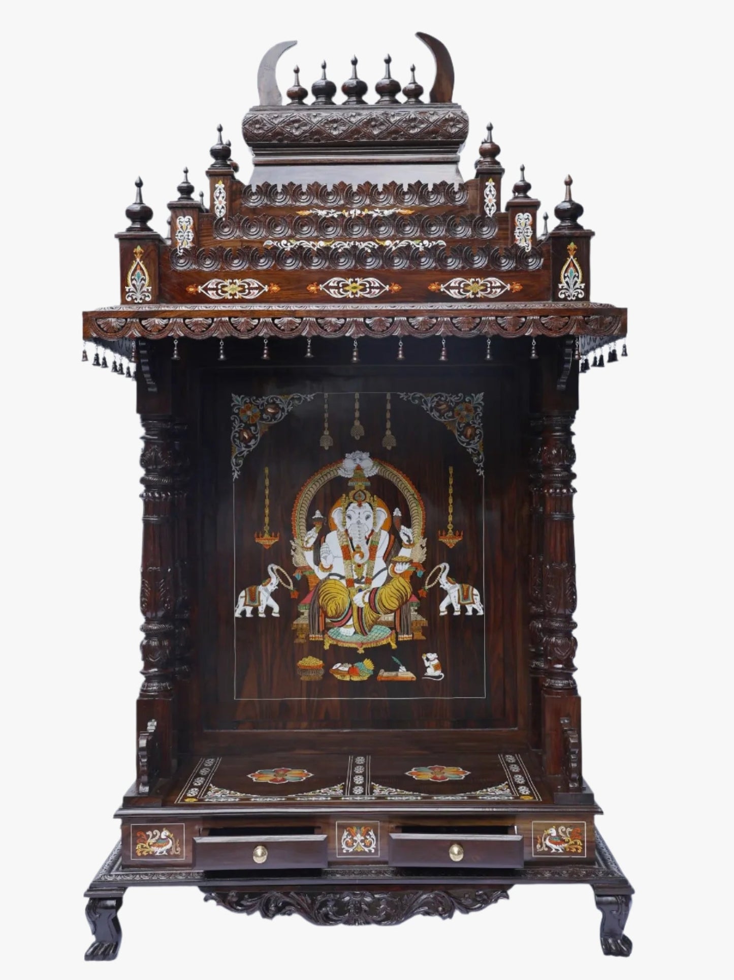 Huge handmade wooden temple for home with traditional Indian pooja mandir design