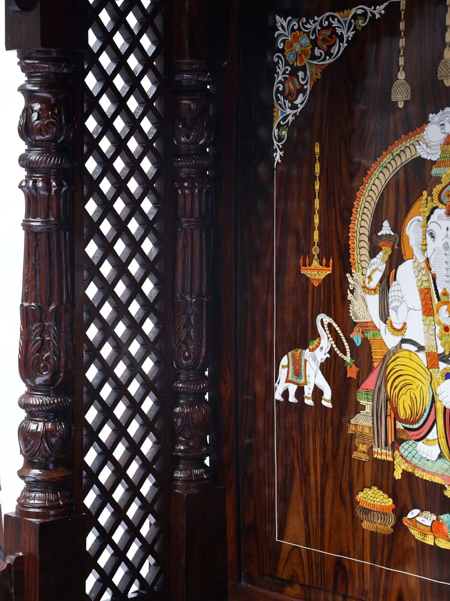 Grand handmade wooden home temple with spacious altar