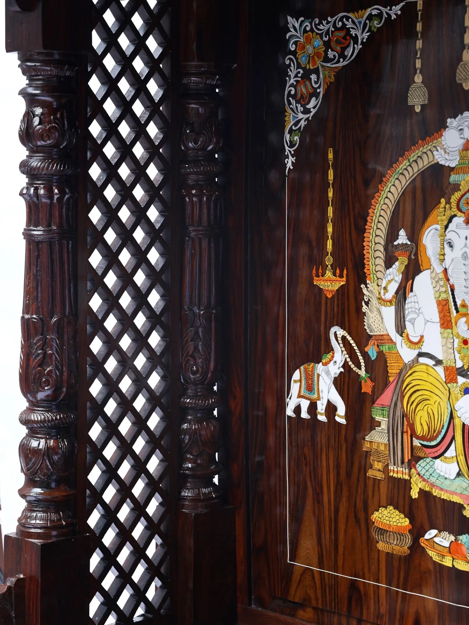 Grand handmade wooden home temple with spacious altar