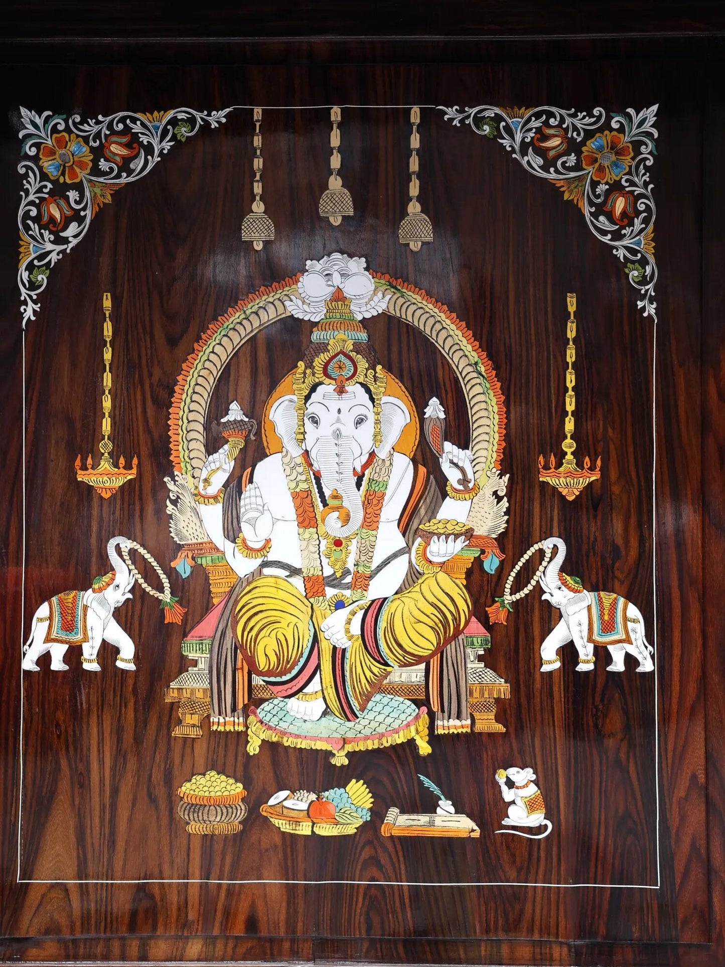Grand handmade wooden home temple with spacious altar