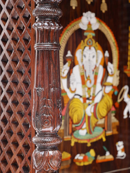 Grand handmade wooden home temple with spacious altar
