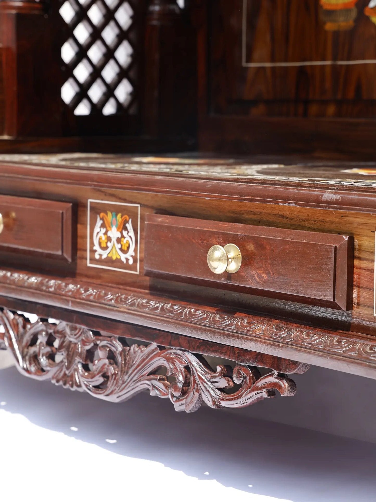 Grand handmade wooden home temple with spacious altar