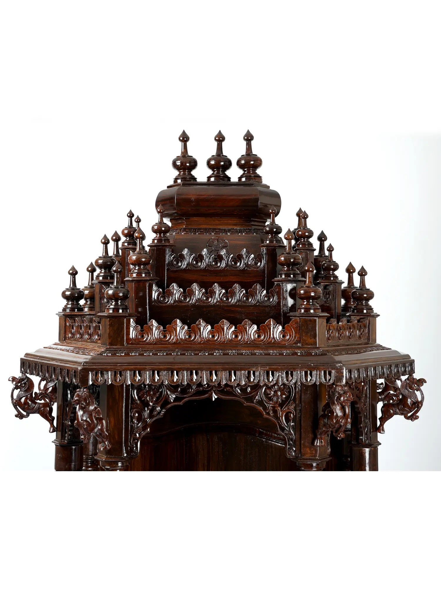 Grand handcrafted wooden pooja mandir for large prayer room