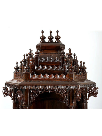 Grand handcrafted wooden pooja mandir for large prayer room