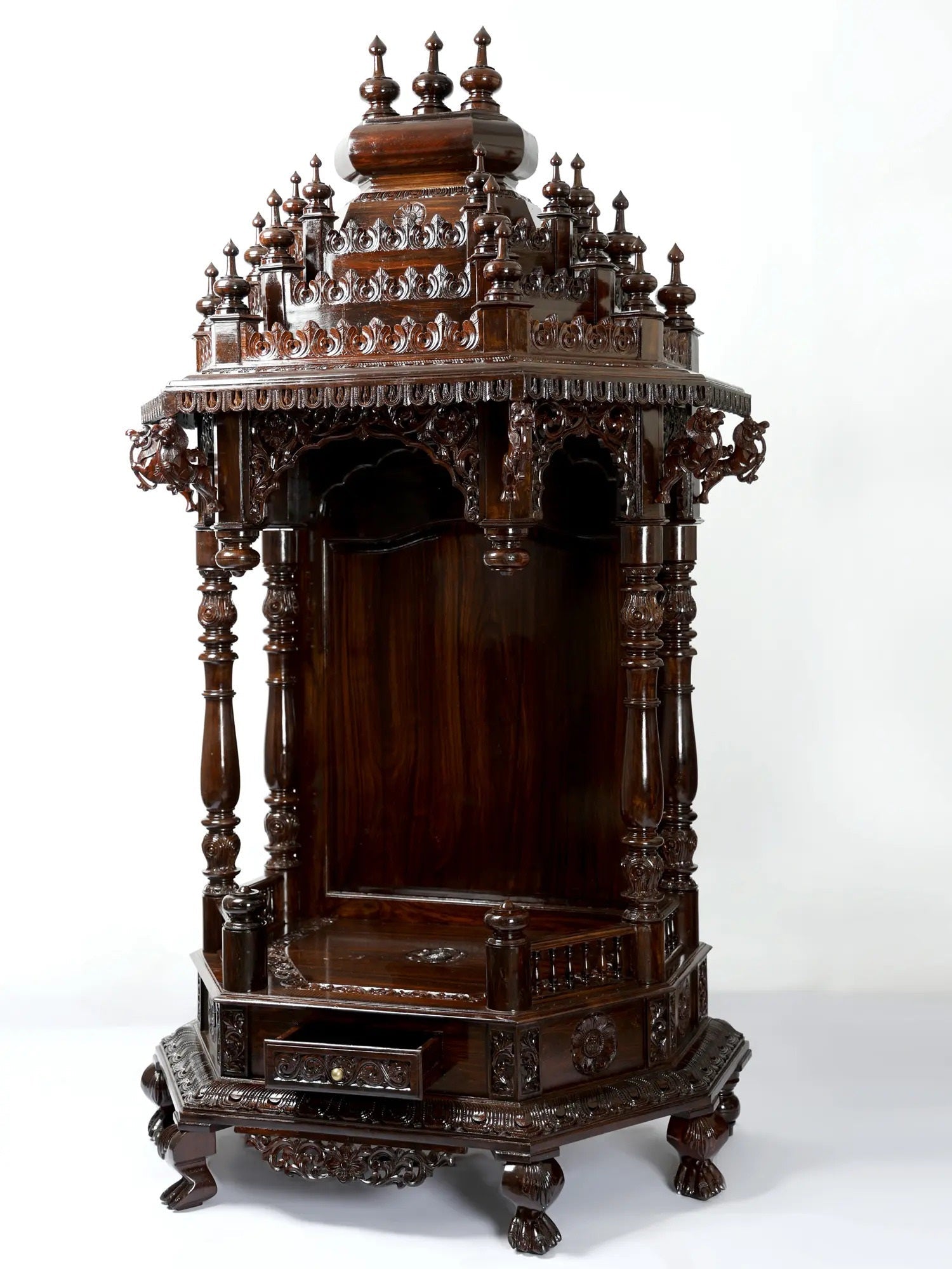 Handmade grand wooden Hindu temple for home