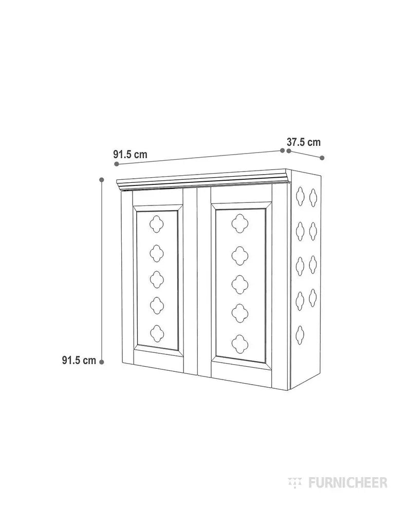 Wall mount puja mandir with door having flower