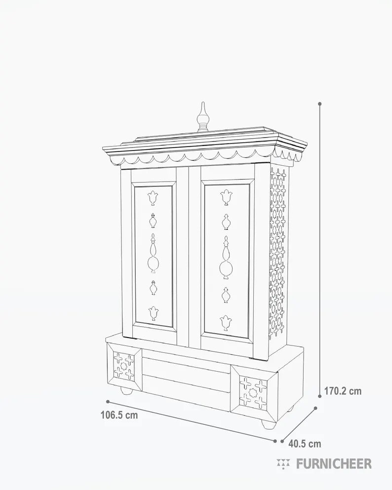 Beautifully crafted free-standing puja temple with door