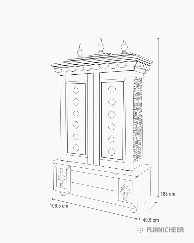 Beautifully crafted free-standing puja temple with door