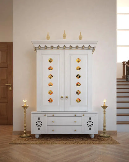 Beautifully crafted free-standing puja temple with door