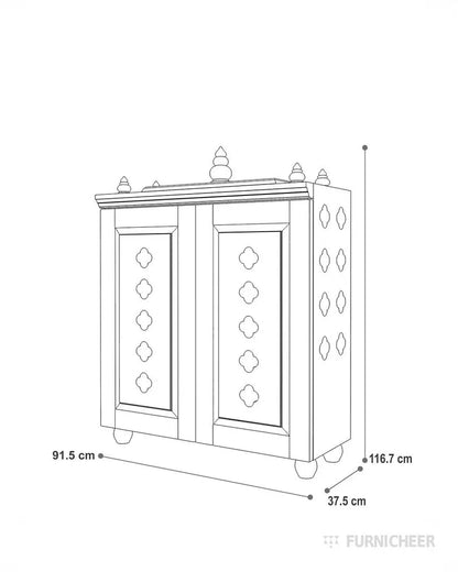 Solid Wood Table Mount Pooja Temple for Home With Door