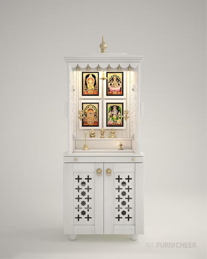 Beautiful free standing puja mandapam with doors & brass accents