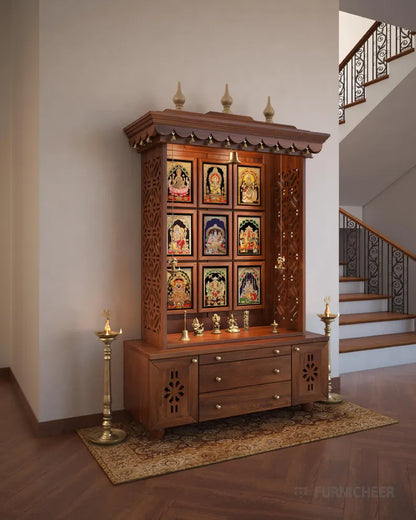 Handcrafted wooden standing pooja temple