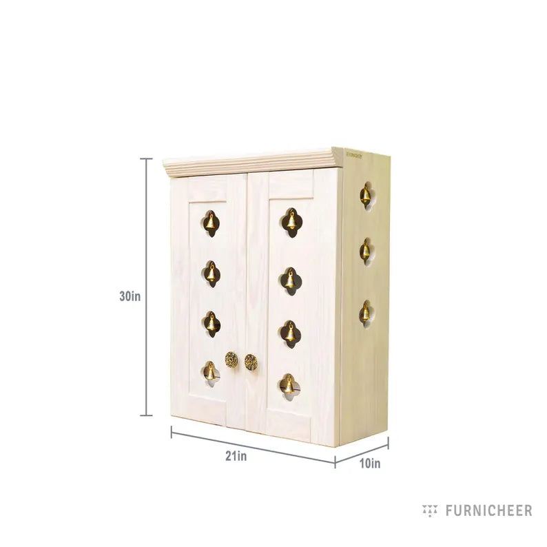 Wall Mount Pooja Unit with Drawer, Pure Brass Knob,