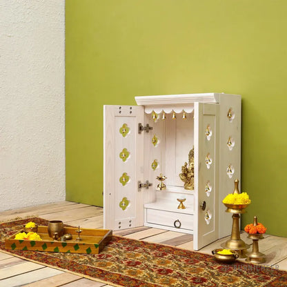 Wall Mount Pooja Unit with Drawer, Pure Brass Knob,