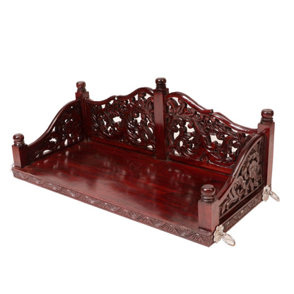 Intertwined carved handmade wooden swing with intricate detailing