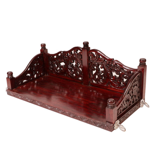 Intertwined carved handmade wooden swing with intricate detailing