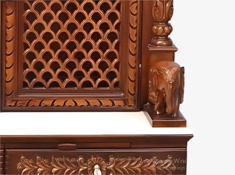 Handcrafted Lakshmi Ganesha Saraswati wooden pooja mandir