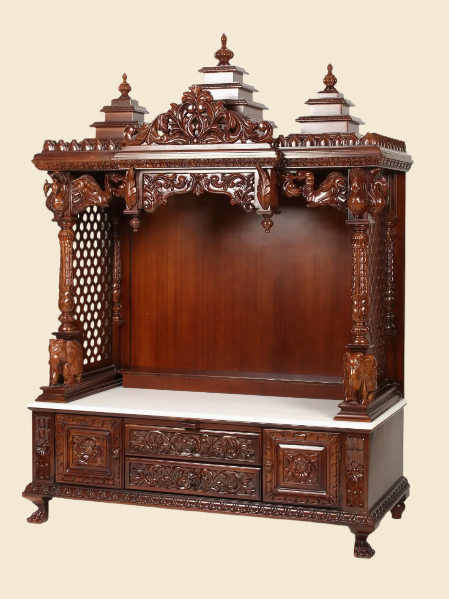 Traditional Indian hand carved wooden temple for home