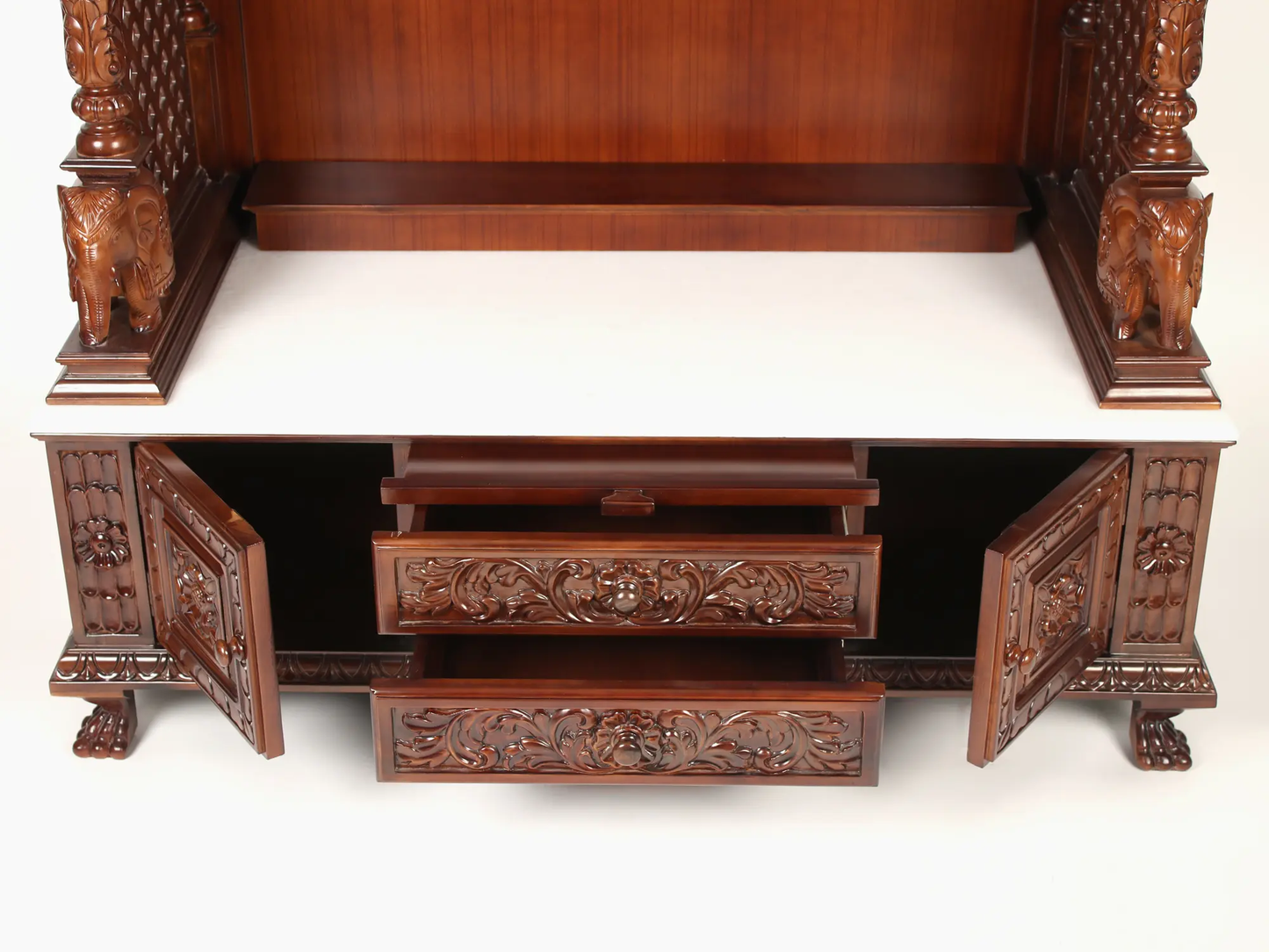 Designer wood and marble temple for home prayer room