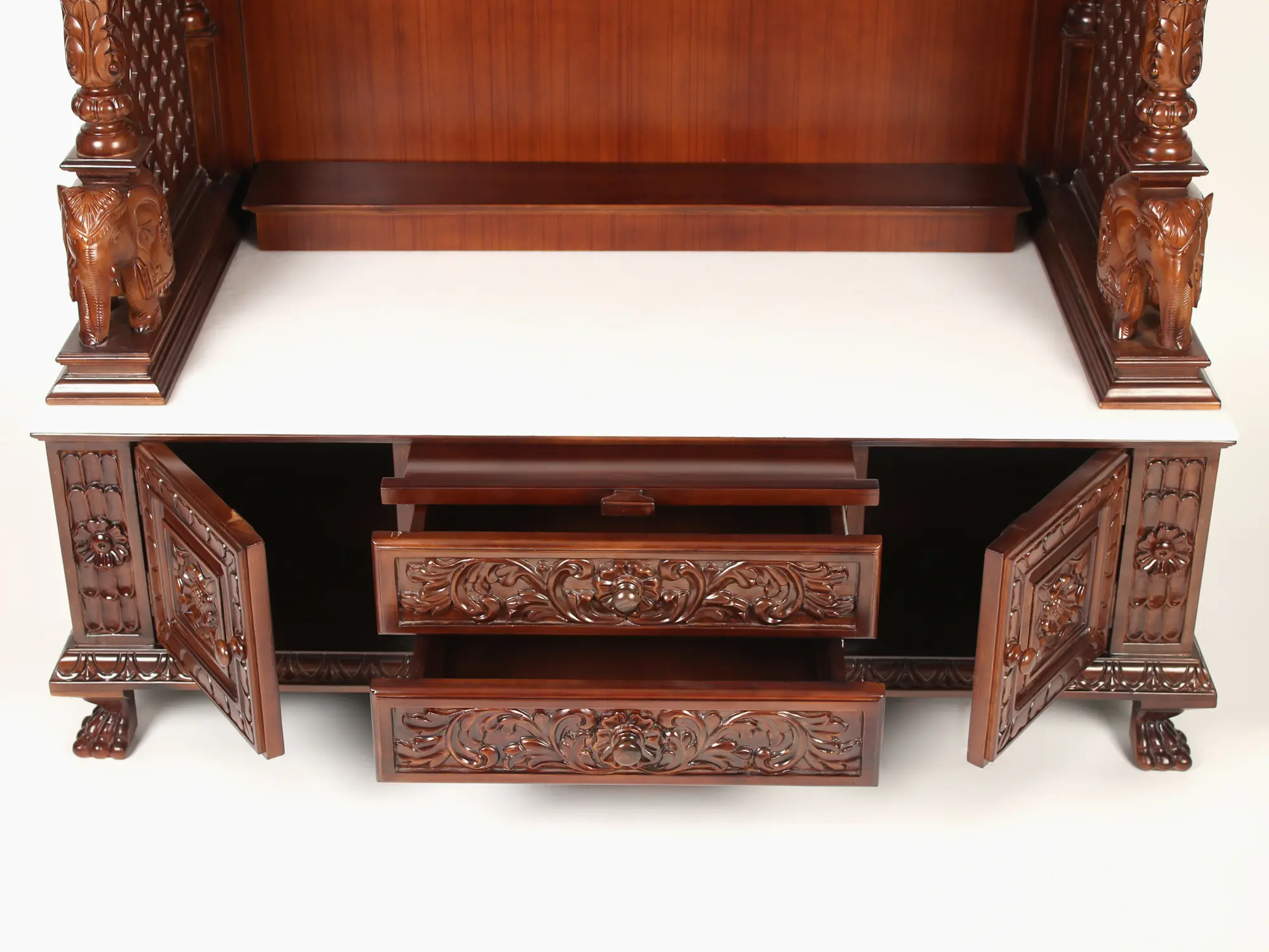 Designer wood and marble temple for home prayer room