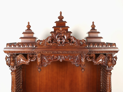 Handcrafted carved wooden mandir with spacious prayer altar